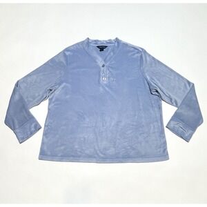 Nautica Shirt Women's 1/4 Button Blue Long Sleeve Velour Pajama Top Size L Soft